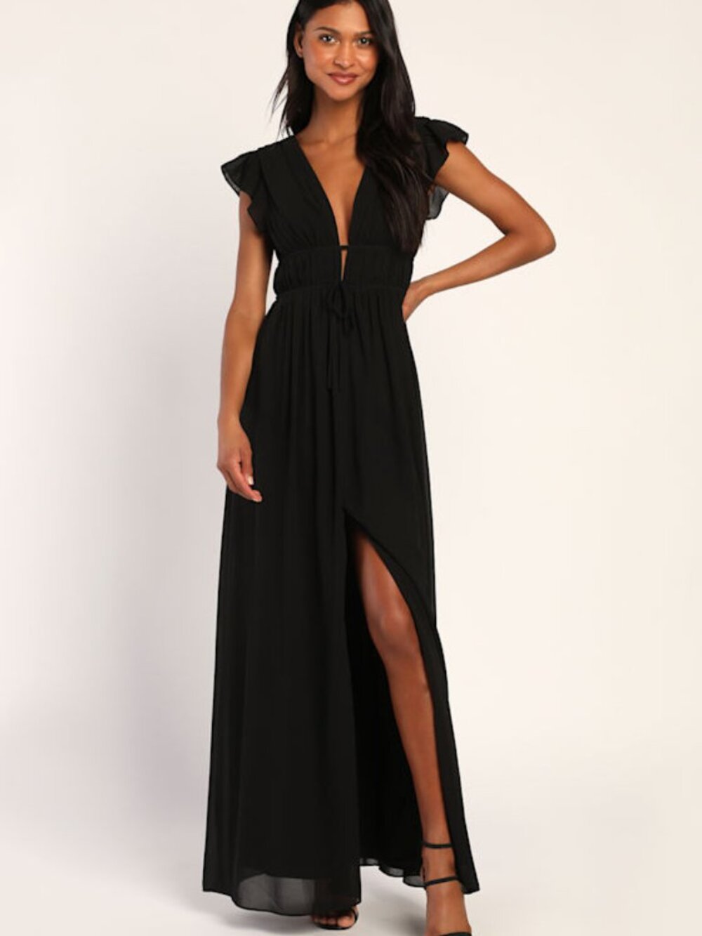 Lulus I'm All Yours Black Ruffled Maxi Dress - Size XS